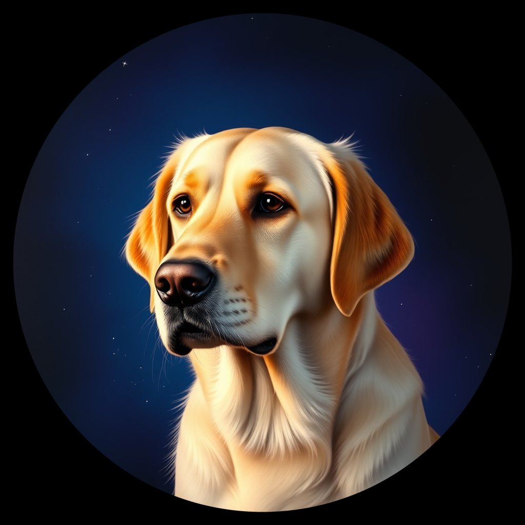 Cosmic medallion portrait of GRLS_grls020IW1ZZ, a Golden Retriever
