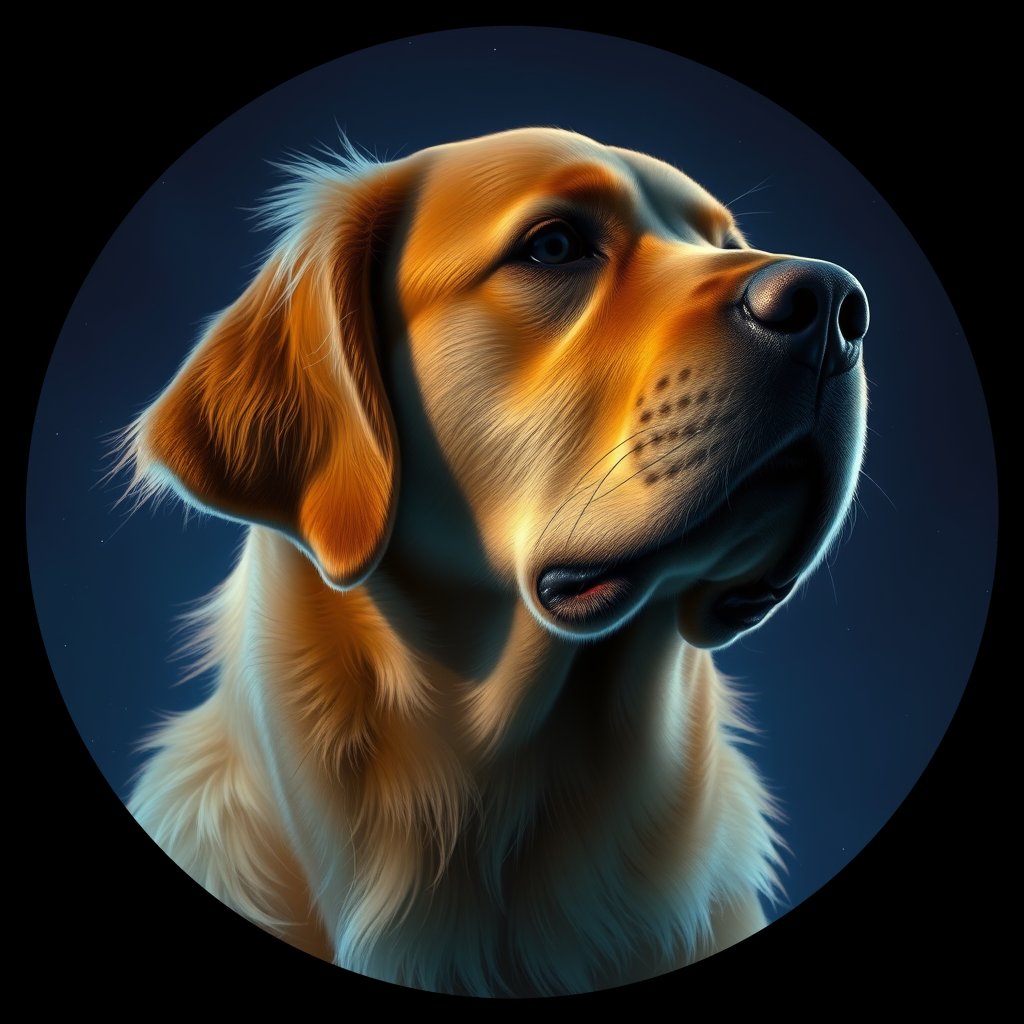 Cosmic medallion portrait of GRLS_grls02RRJK88, a Golden Retriever