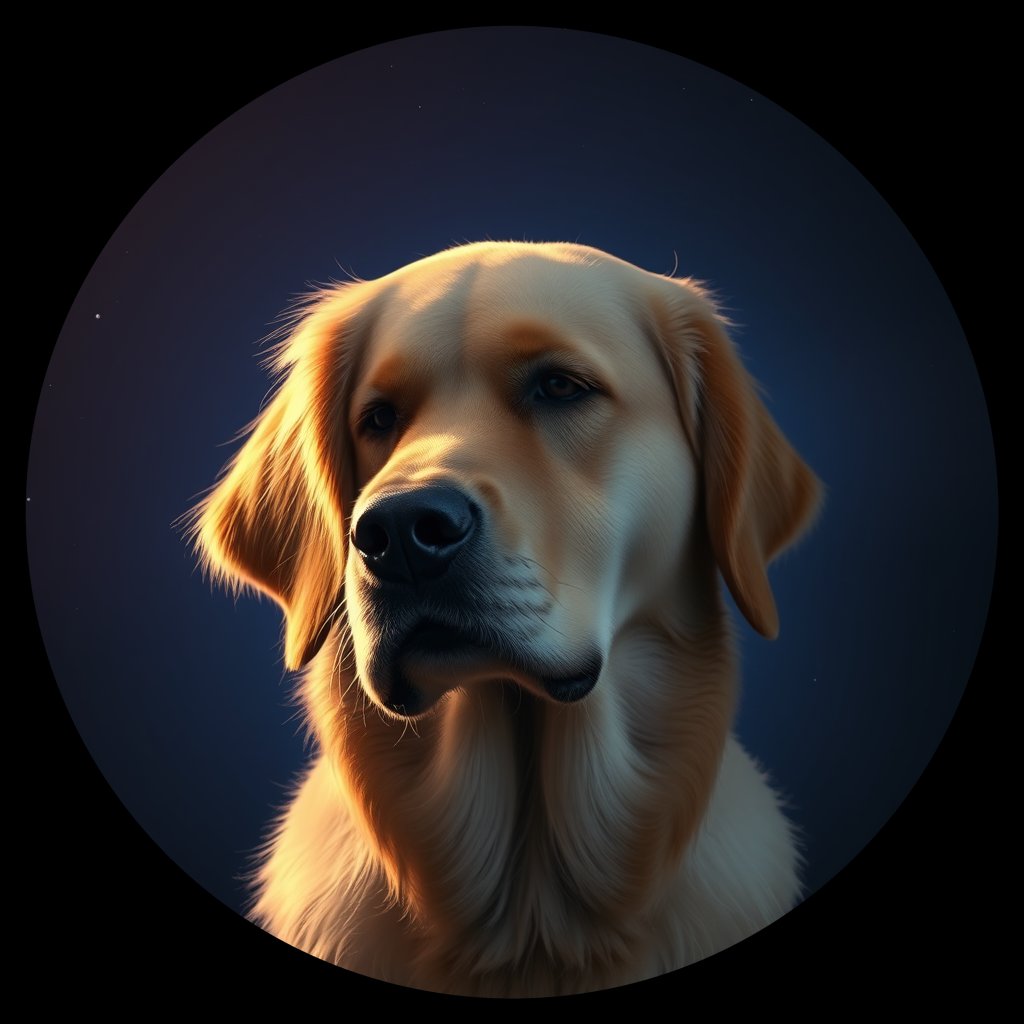 Cosmic medallion portrait of GRLS_grls03L3L1FF, a Golden Retriever