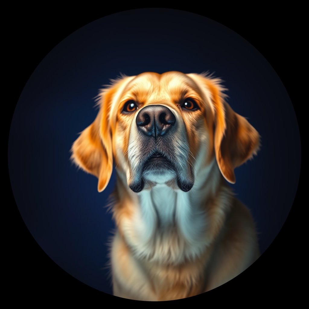 Cosmic medallion portrait of GRLS_grls03MTKHLL, a Golden Retriever