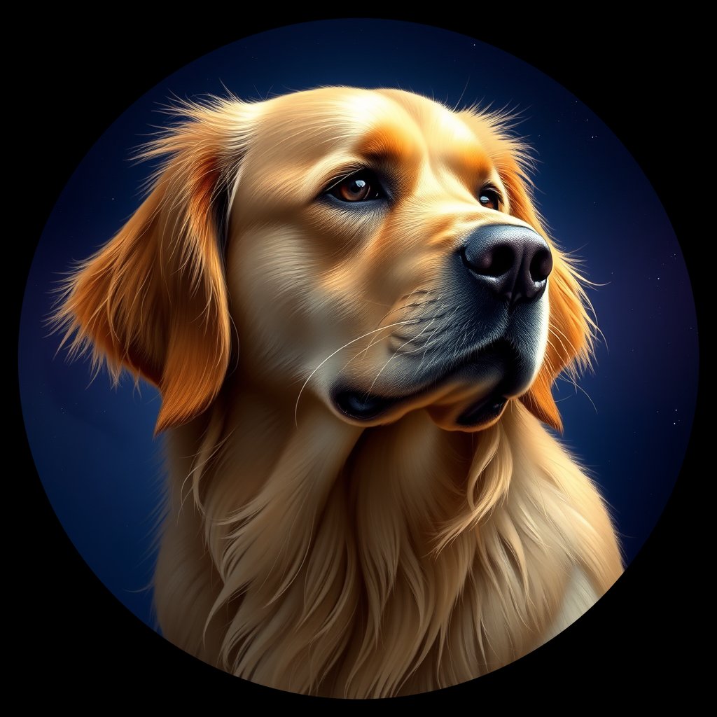 Cosmic medallion portrait of GRLS_grls03UREW44, a Golden Retriever