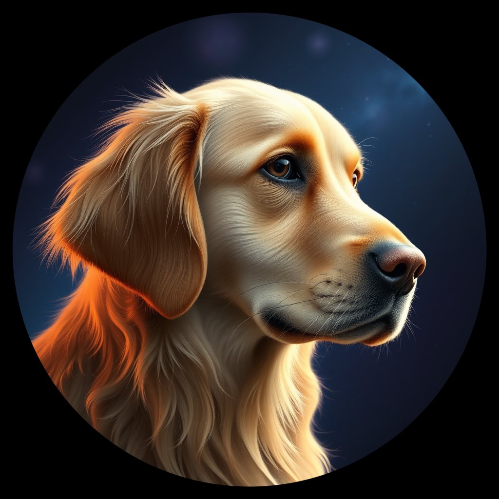 Cosmic medallion portrait of GRLS_grls0449M0EE, a Golden Retriever