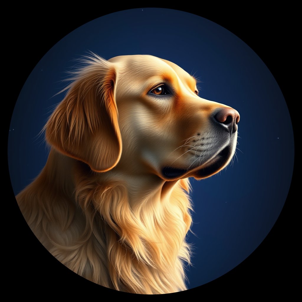 Cosmic medallion portrait of GRLS_grls04DN2S55, a Golden Retriever