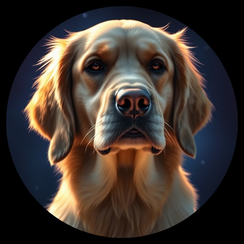 Cosmic medallion portrait of GRLS_grls04O1IQ00, a Golden Retriever