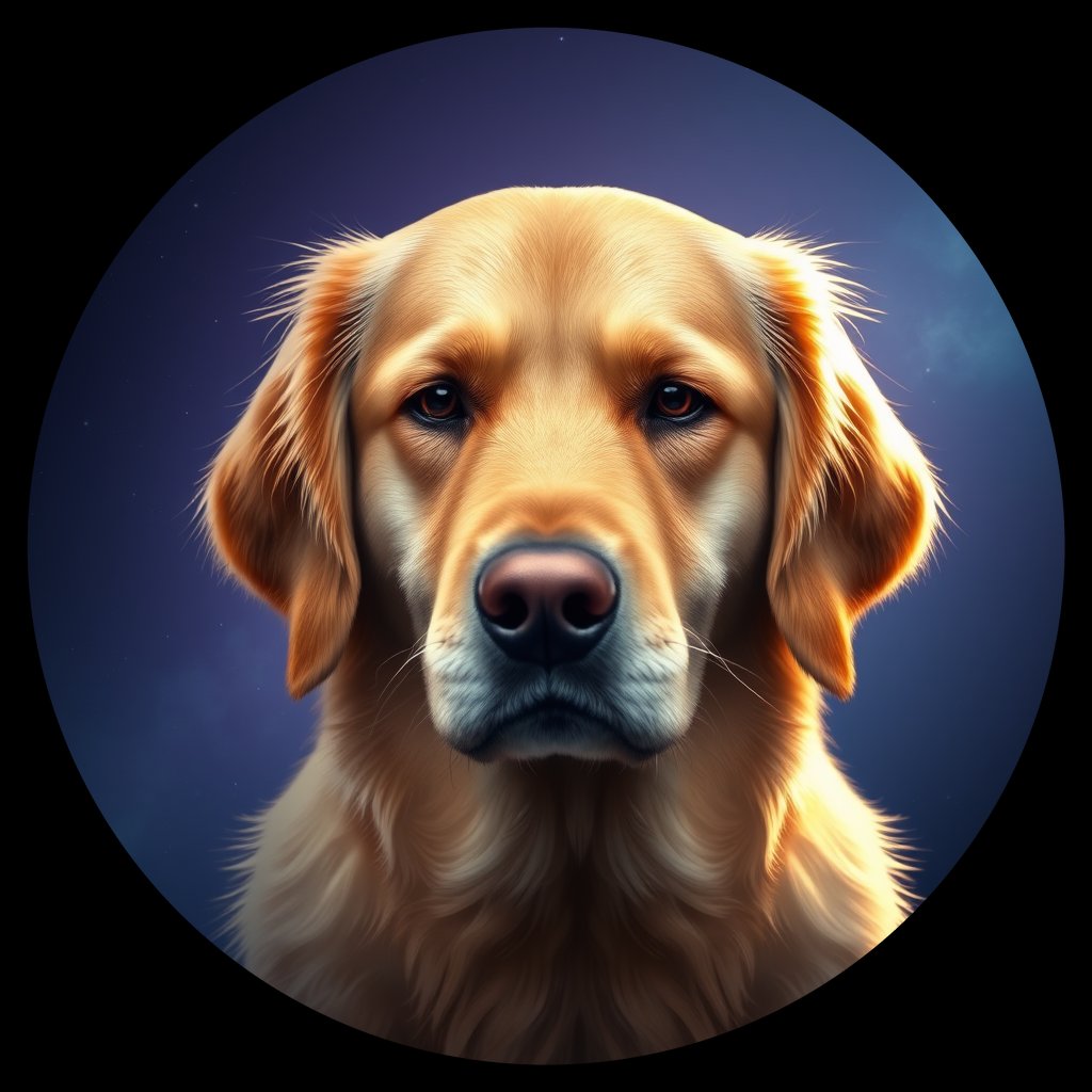 Cosmic medallion portrait of GRLS_grls056TCYEE, a Golden Retriever