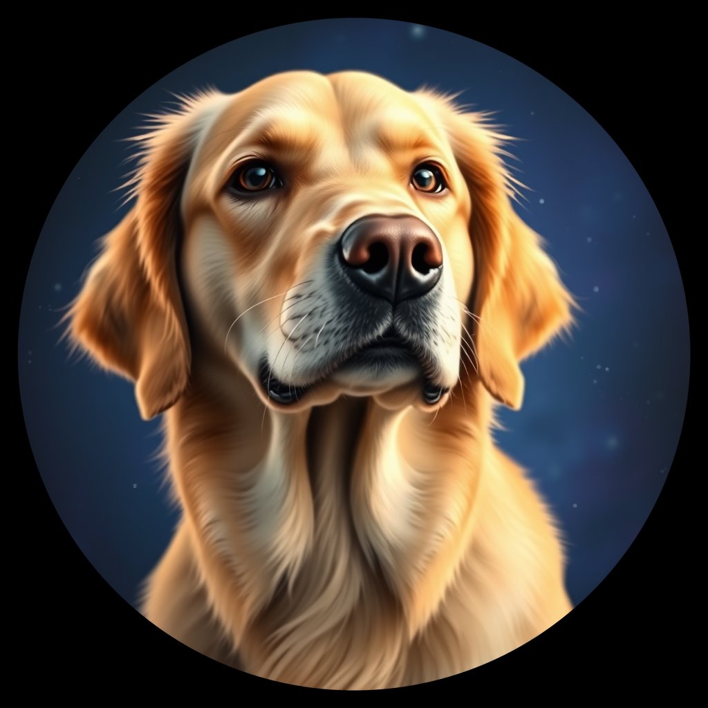 Cosmic medallion portrait of GRLS_grls05BPCYNN, a Golden Retriever