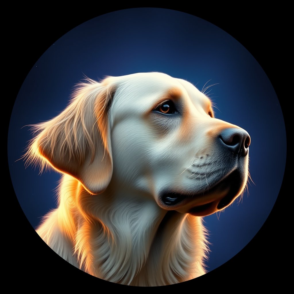 Cosmic medallion portrait of GRLS_grls06YF0BSS, a Golden Retriever