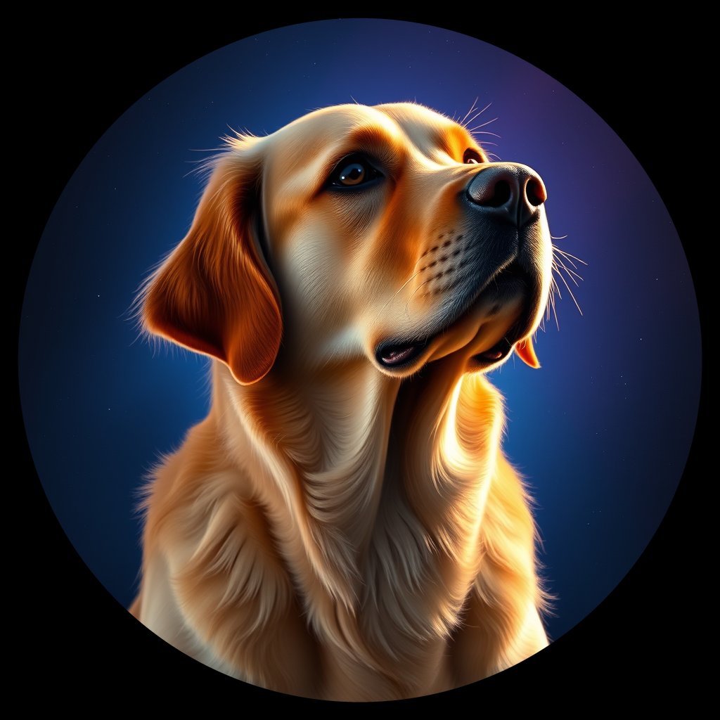 Cosmic medallion portrait of GRLS_grls08SO0S44, a Golden Retriever