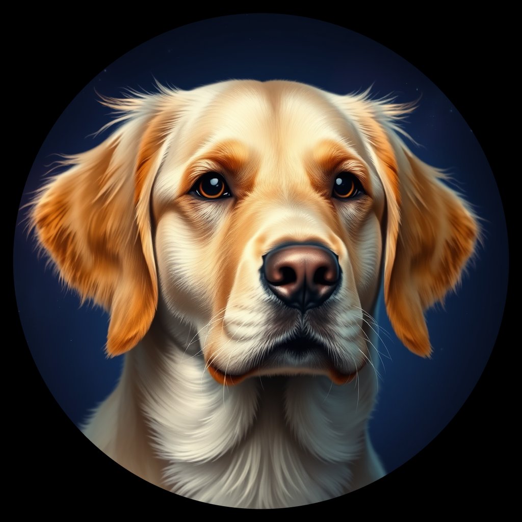 Cosmic medallion portrait of GRLS_grls09FYB3II, a Golden Retriever