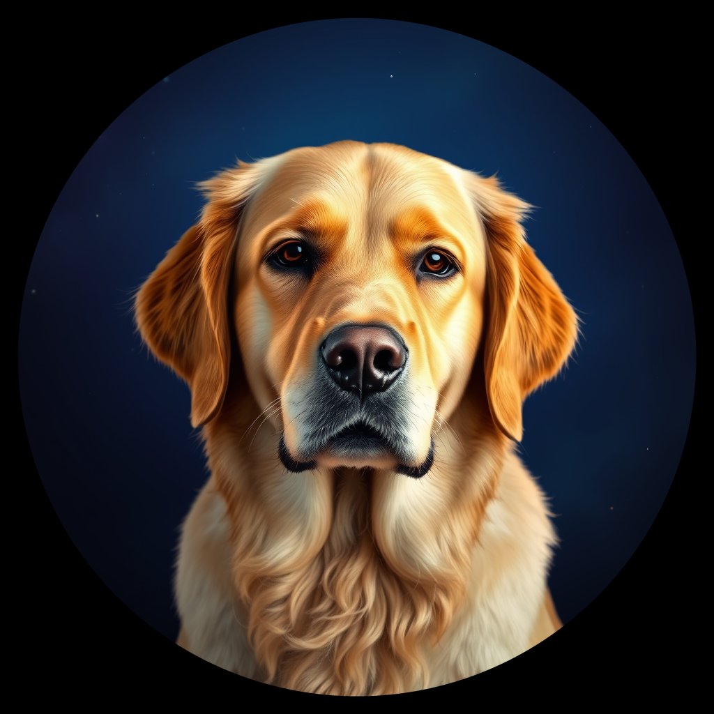 Cosmic medallion portrait of GRLS_grls09ZIN1OO, a Golden Retriever