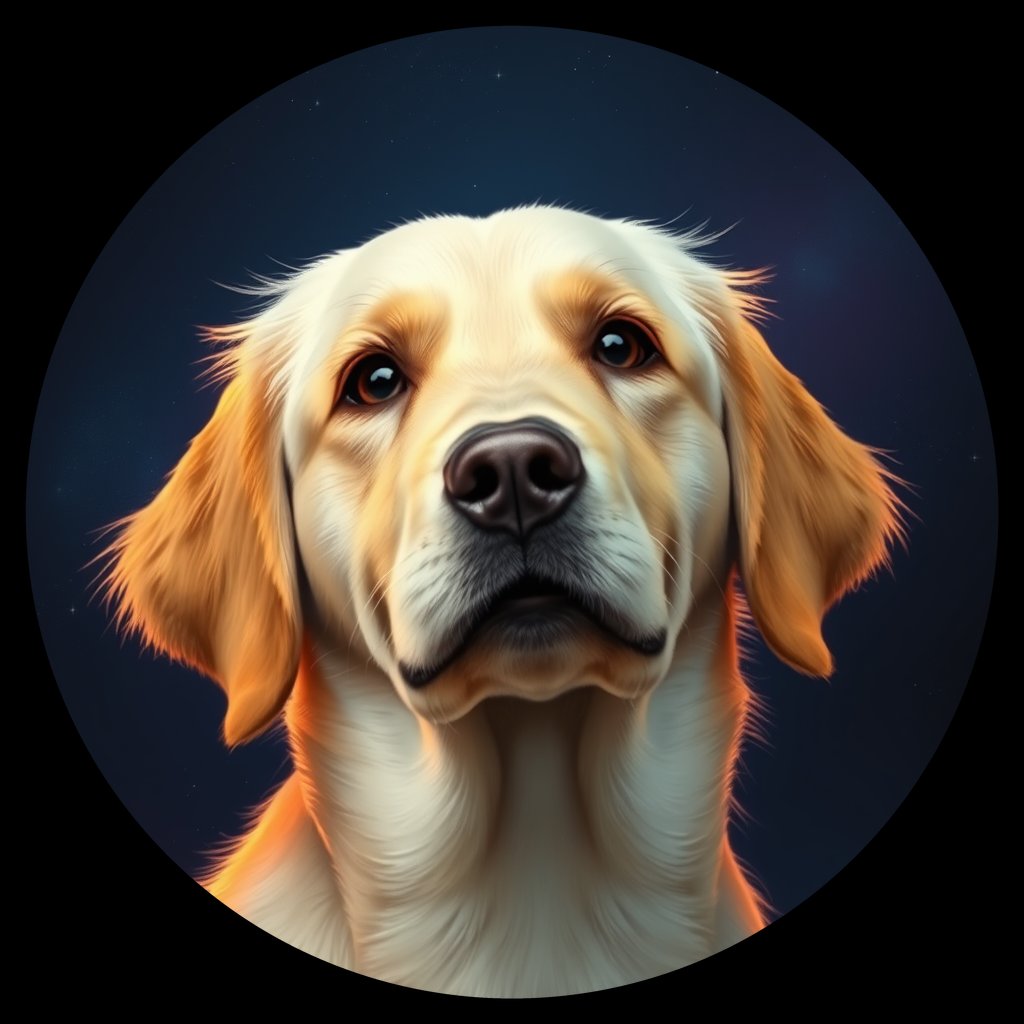 Cosmic medallion portrait of GRLS_grls0BWF4BDD, a Golden Retriever