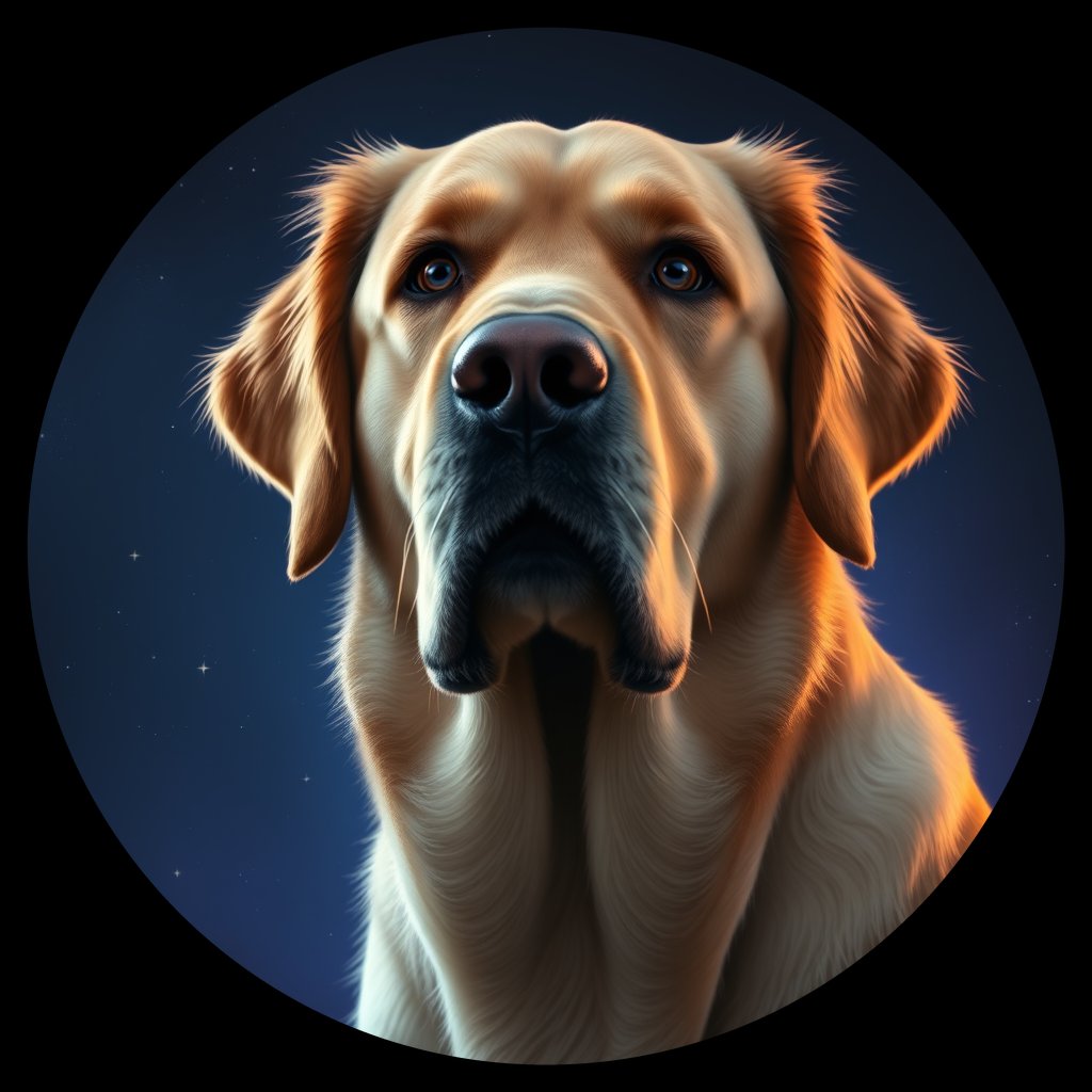 Cosmic medallion portrait of GRLS_grls0C1YSGAA, a Golden Retriever