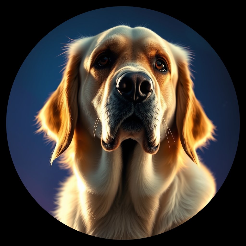 Cosmic medallion portrait of GRLS_grls0C4FQC88, a Golden Retriever