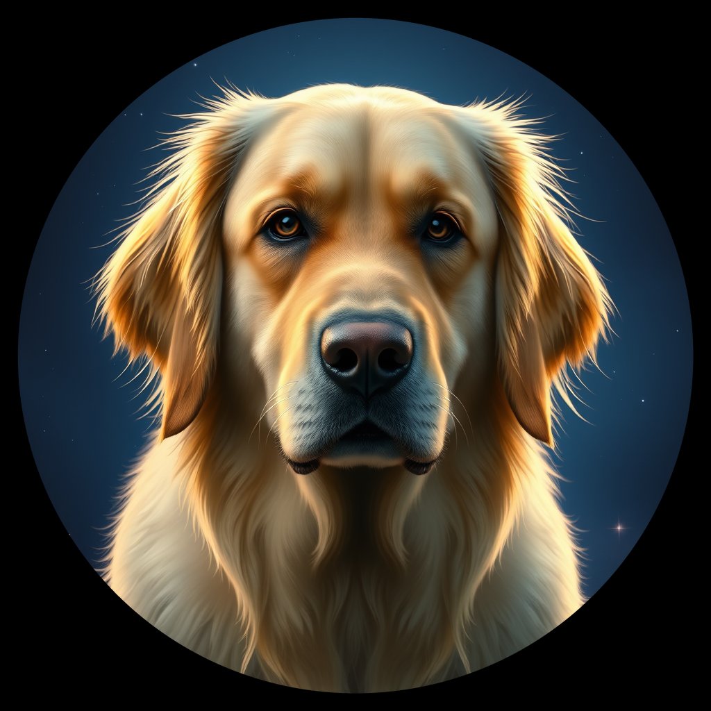 Cosmic medallion portrait of GRLS_grls0CITW633, a Golden Retriever