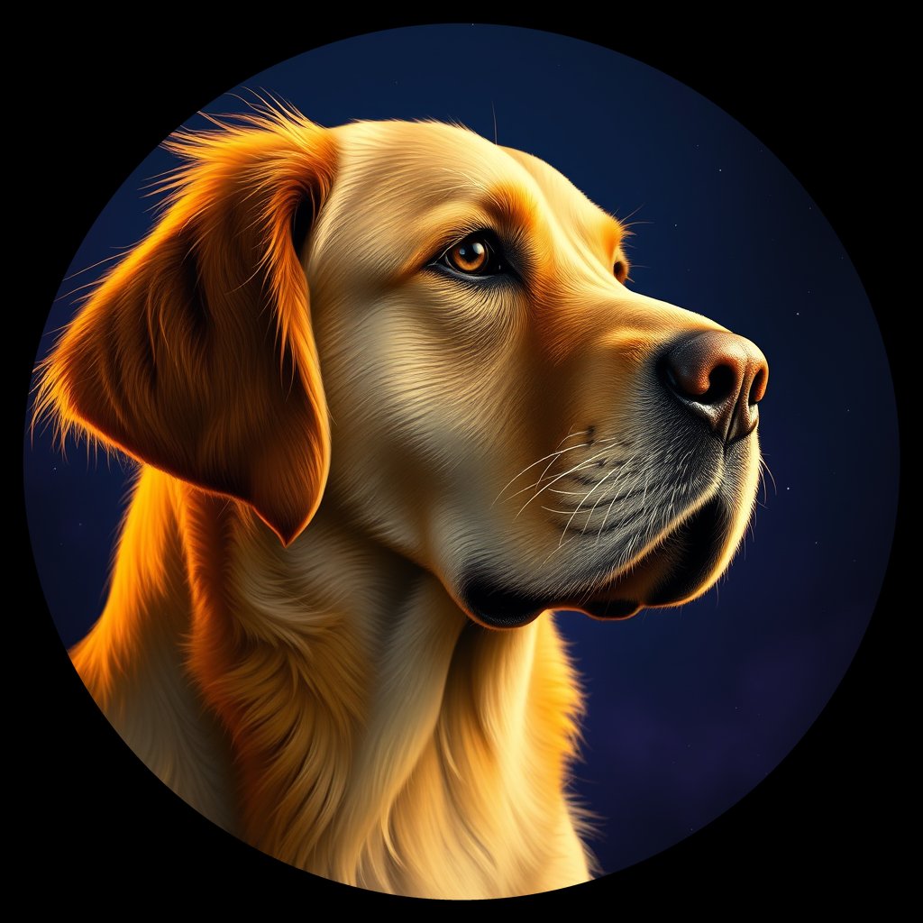Cosmic medallion portrait of GRLS_grls0D8TYTHH, a Golden Retriever