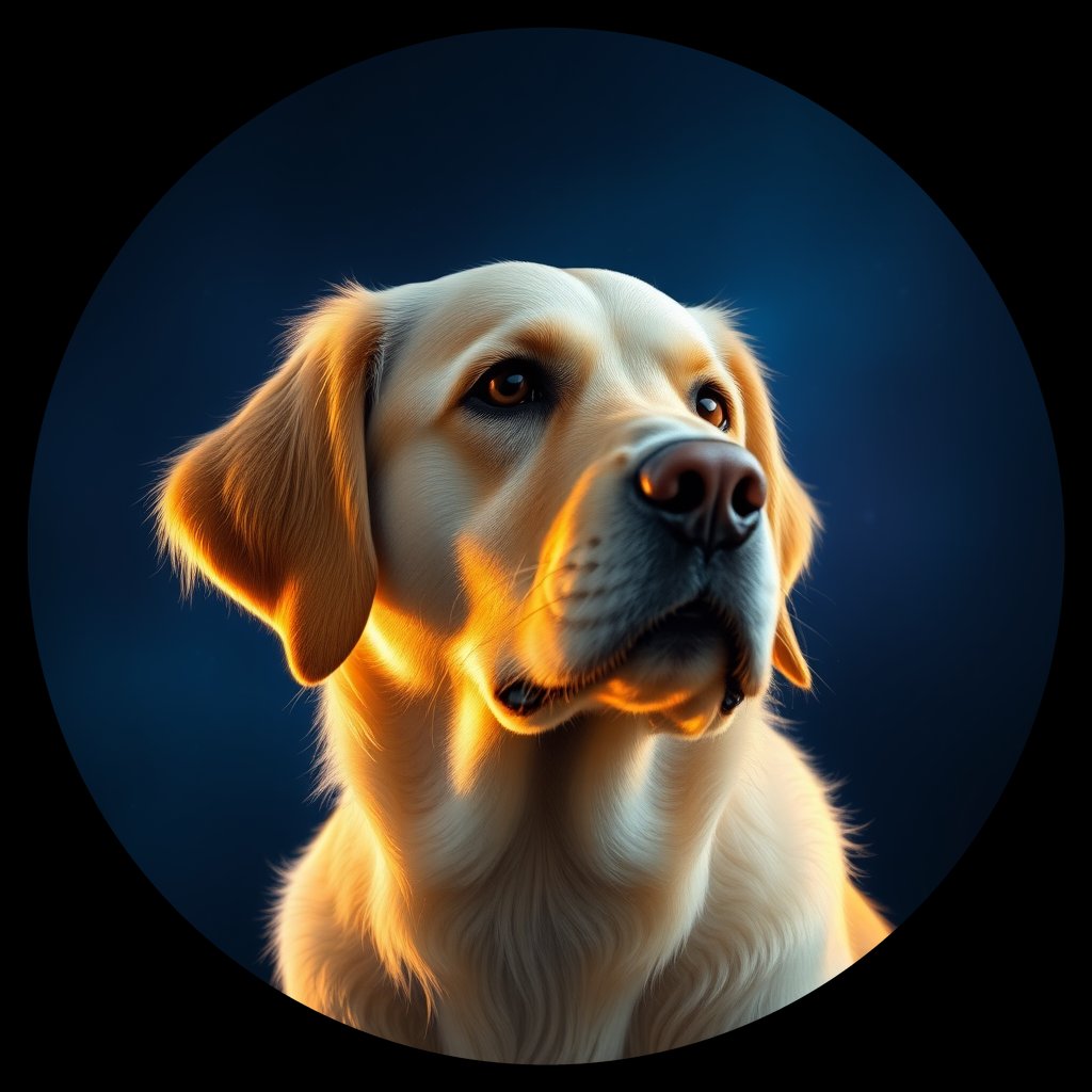 Cosmic medallion portrait of GRLS_grls0ENG5Y66, a Golden Retriever