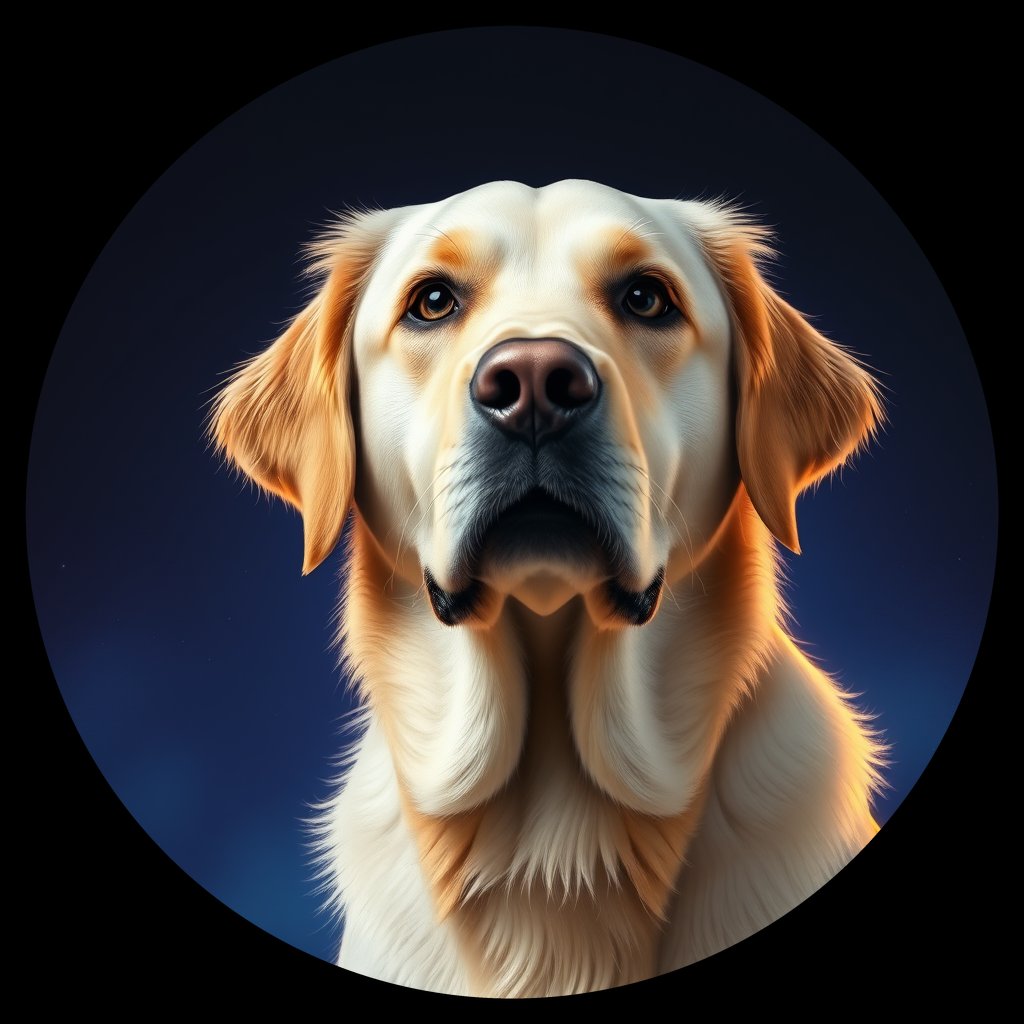 Cosmic medallion portrait of GRLS_grls0EZB9OCC, a Golden Retriever