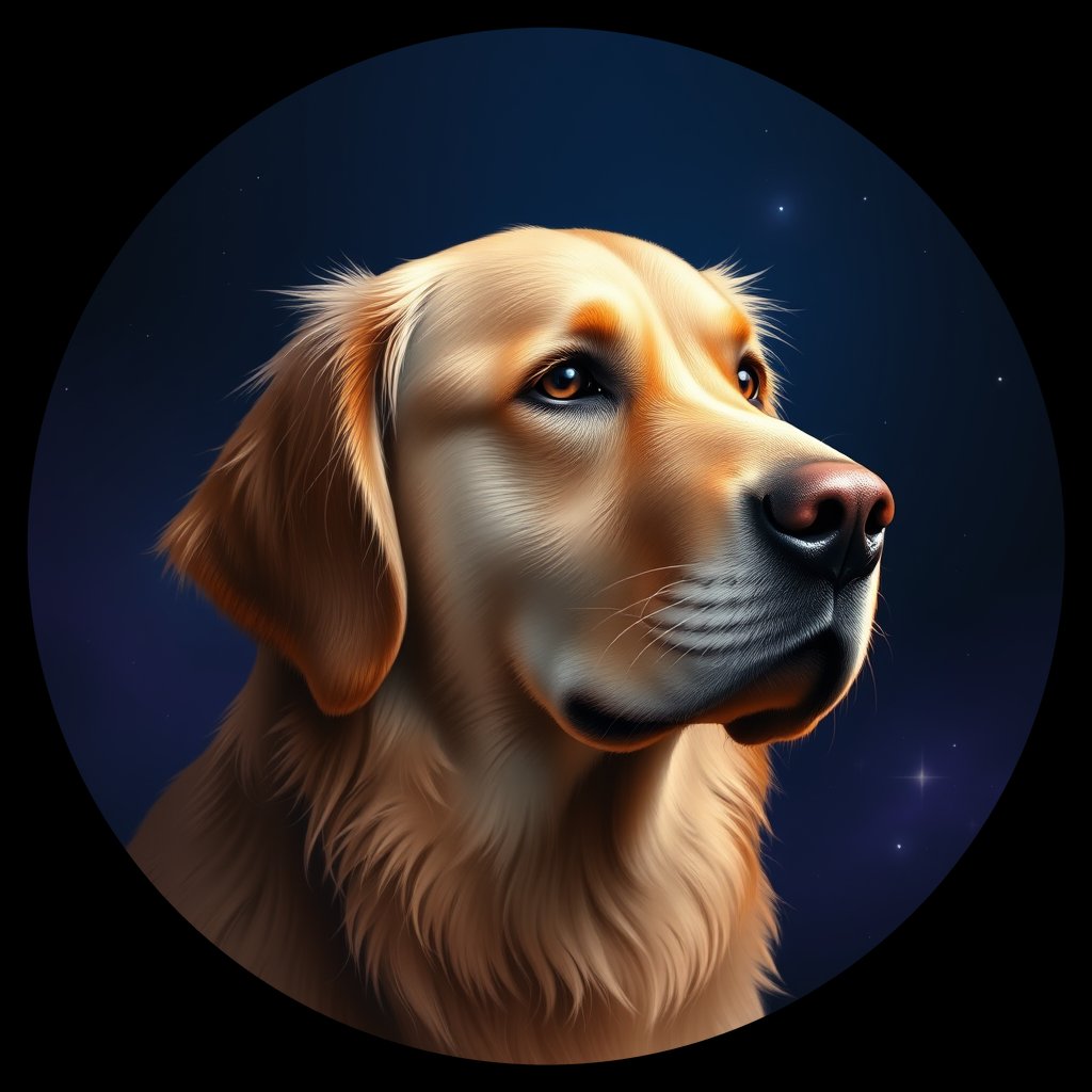 Cosmic medallion portrait of GRLS_grls0F3UPZPP, a Golden Retriever