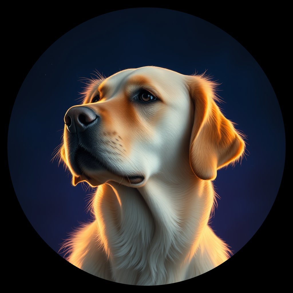 Cosmic medallion portrait of GRLS_grls0G7VYQ55, a Golden Retriever
