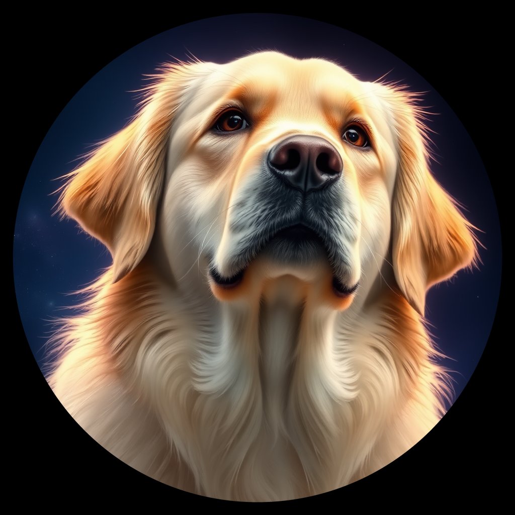 Cosmic medallion portrait of GRLS_grls0G8MGTOO, a Golden Retriever