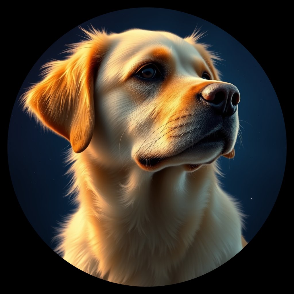 Cosmic medallion portrait of GRLS_grls0HAV8G99, a Golden Retriever