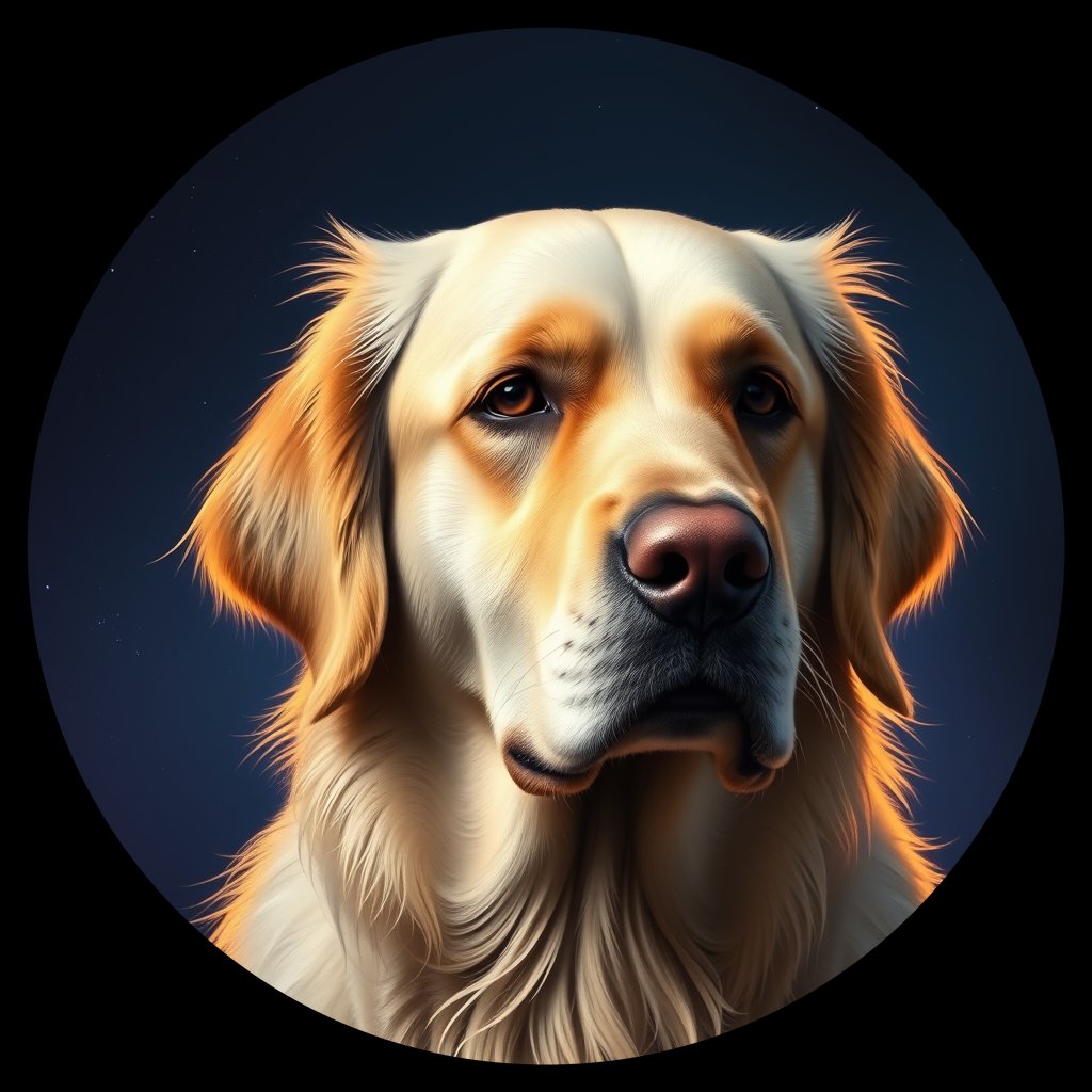 Cosmic medallion portrait of GRLS_grls0HJ94YAA, a Golden Retriever