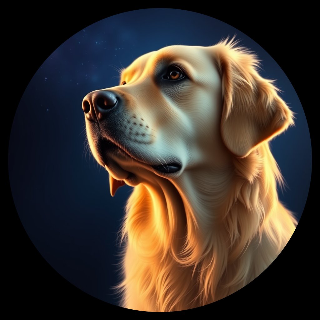Cosmic medallion portrait of GRLS_grls0IBIS0GG, a Golden Retriever