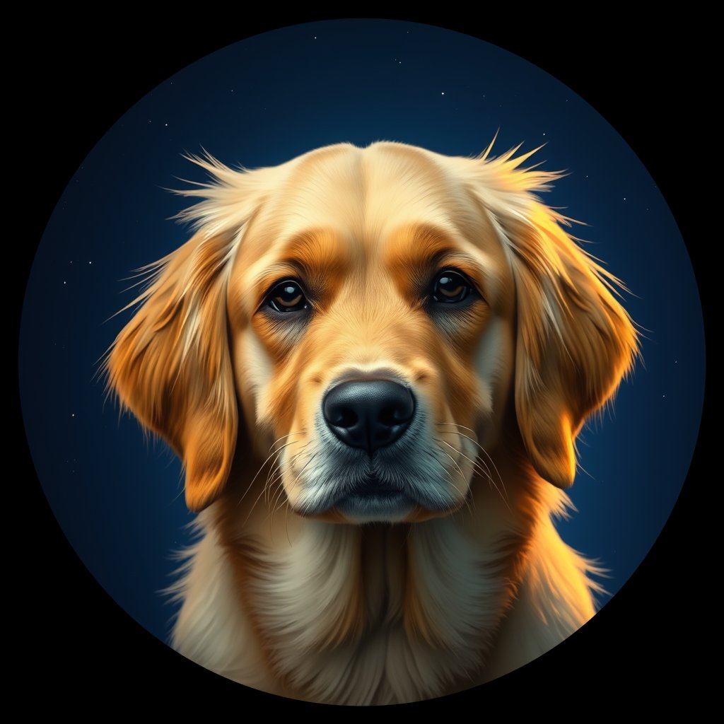 Cosmic medallion portrait of GRLS_grls0LSLKO, a Golden Retriever