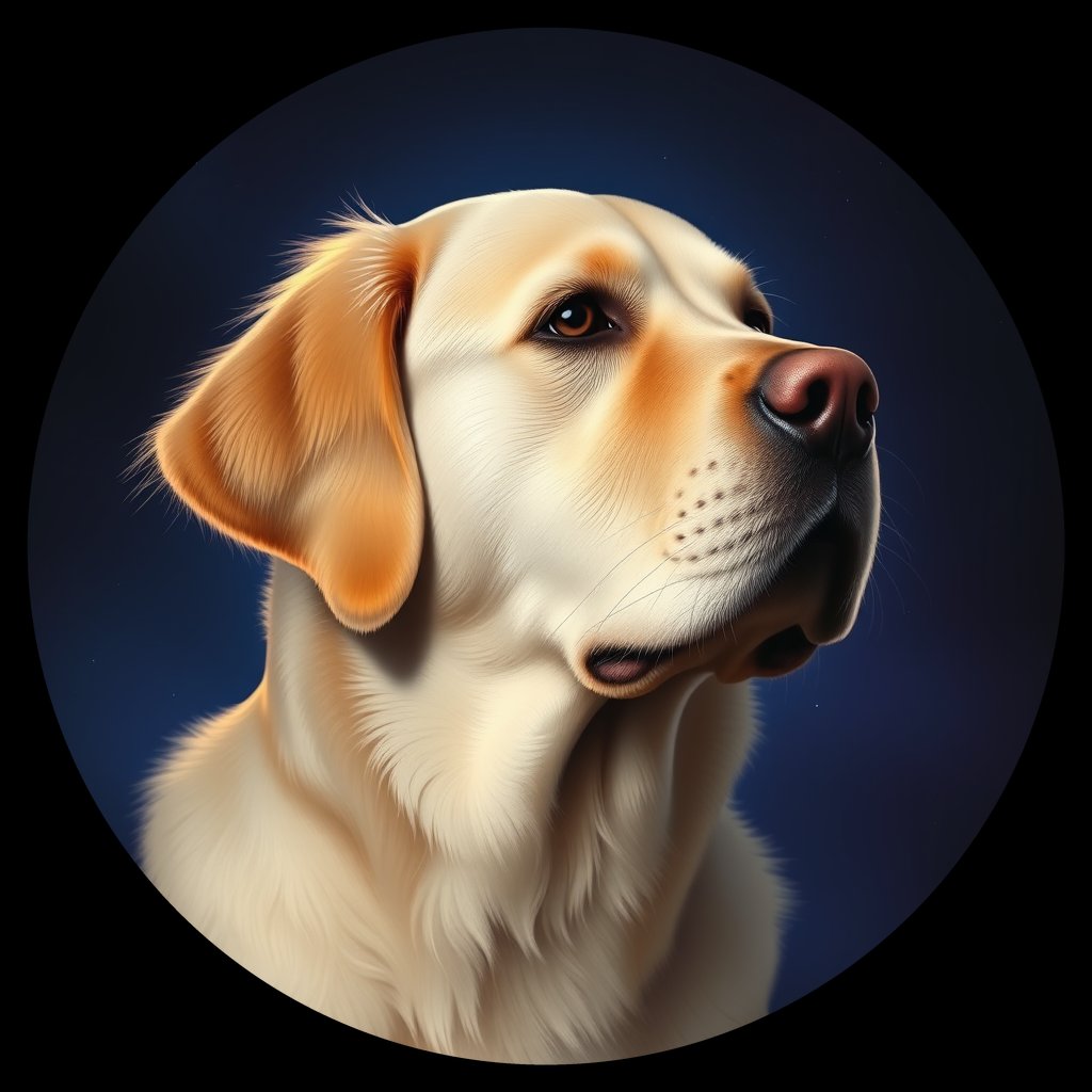 Cosmic medallion portrait of GRLS_grls0LUXUMTT, a Golden Retriever