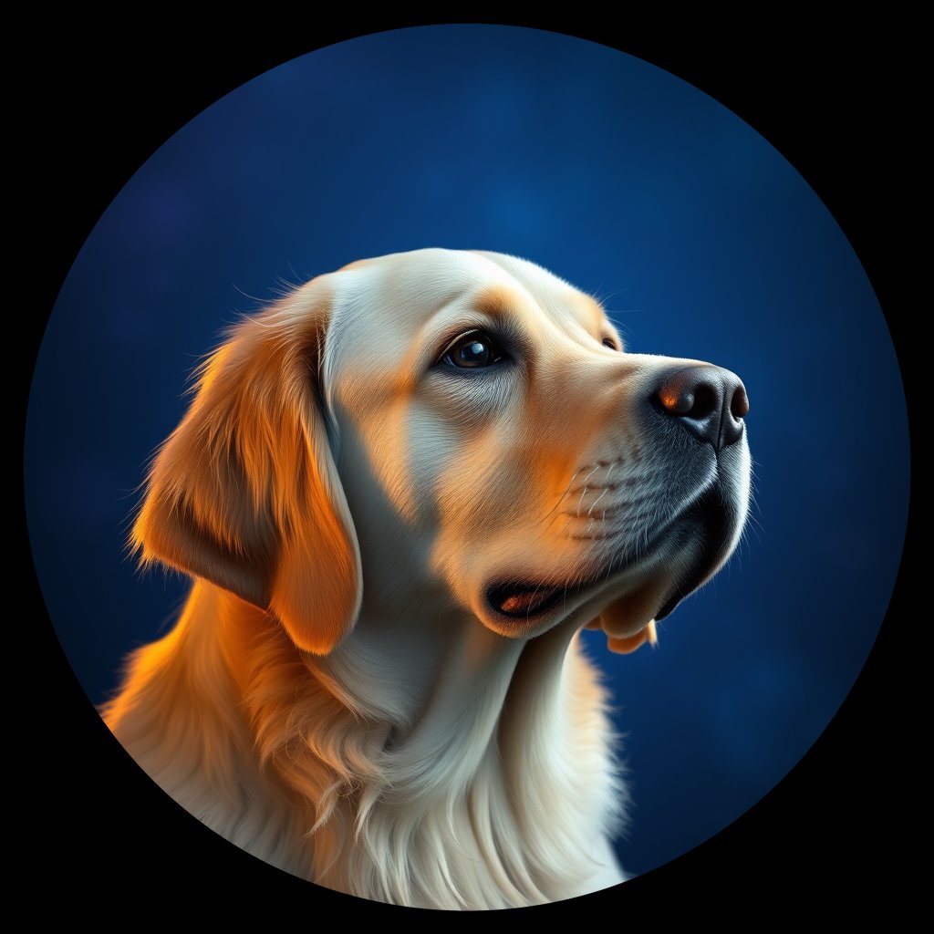 Cosmic medallion portrait of GRLS_grls0MWS6OMM, a Golden Retriever