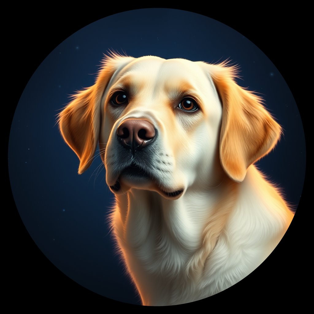 Cosmic medallion portrait of GRLS_grls0N6CMARR, a Golden Retriever