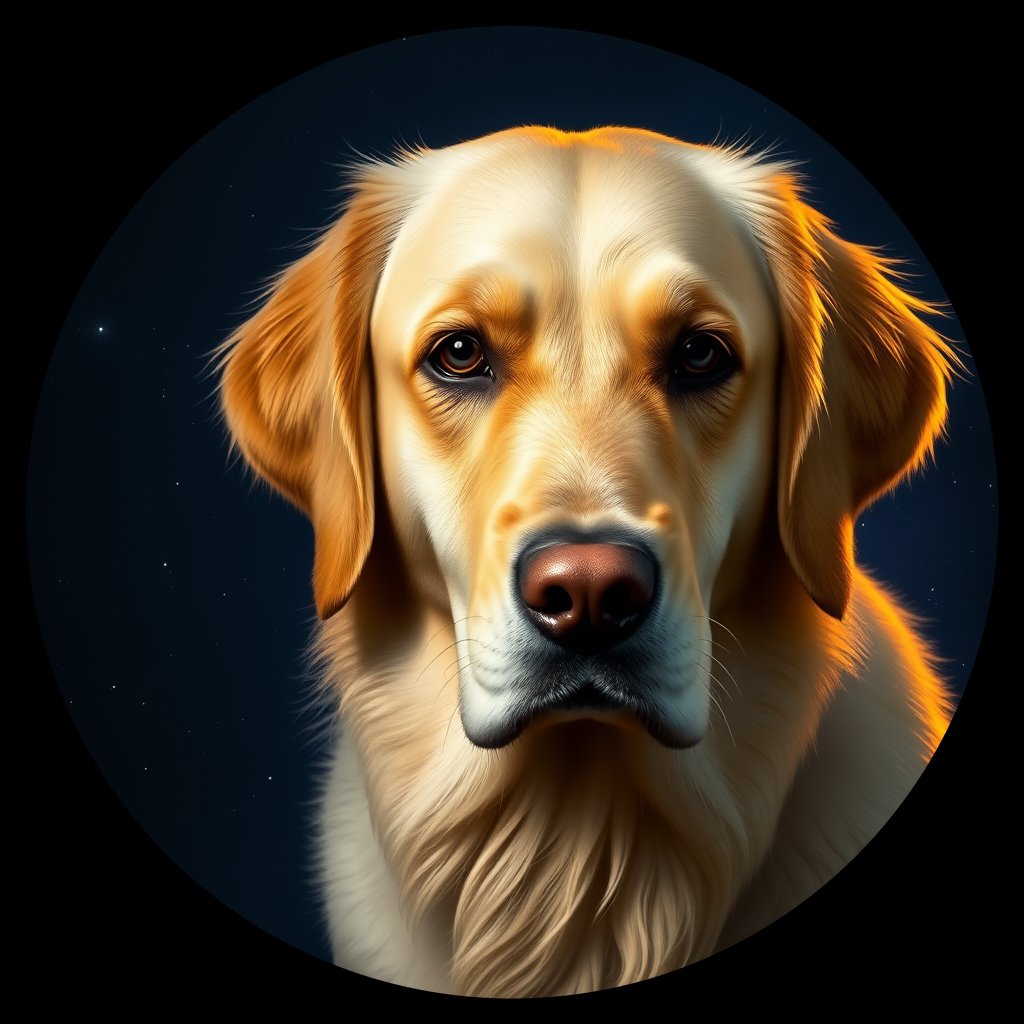 Cosmic medallion portrait of GRLS_grls0NOGYCWW, a Golden Retriever
