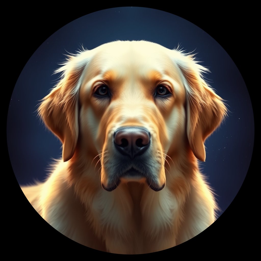 Cosmic medallion portrait of GRLS_grls0O6N06KK, a Golden Retriever