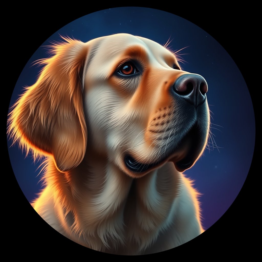 Cosmic medallion portrait of GRLS_grls0OGJIE22, a Golden Retriever