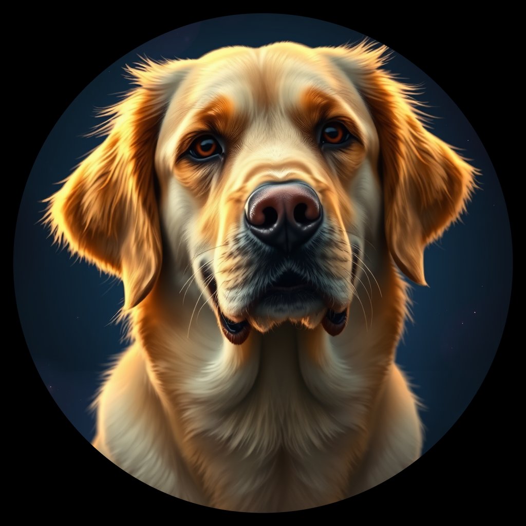 Cosmic medallion portrait of GRLS_grls0PXYZ6BB, a Golden Retriever