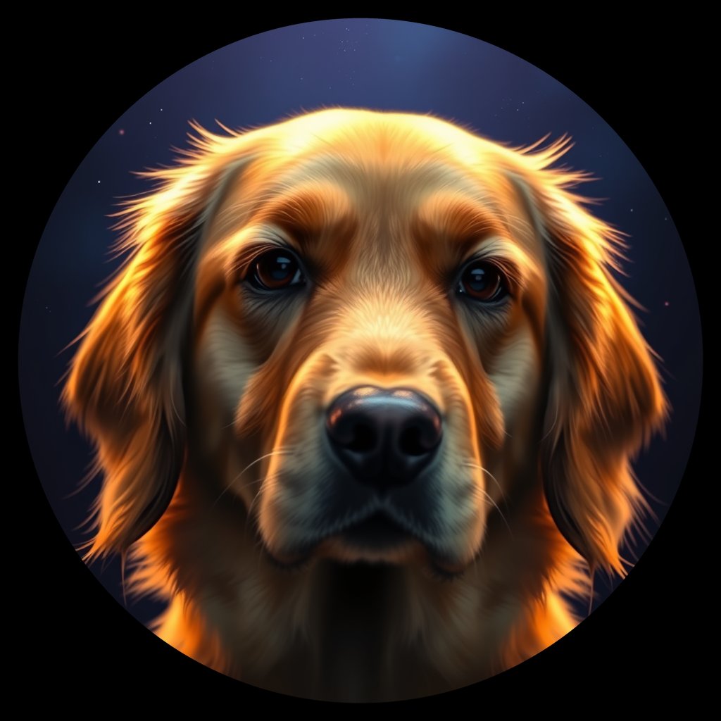 Cosmic medallion portrait of GRLS_grls0QDSCTT, a Golden Retriever