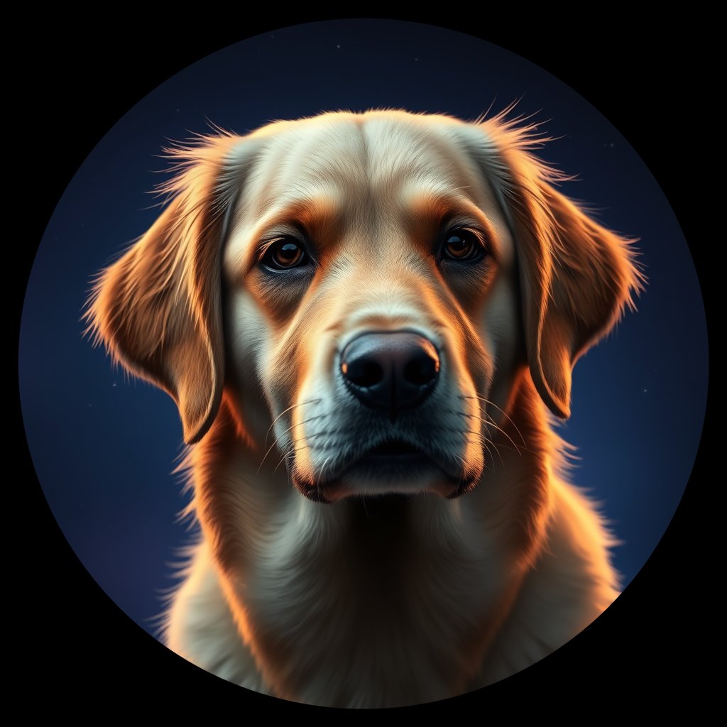 Cosmic medallion portrait of GRLS_grls0RIBHKKK, a Golden Retriever