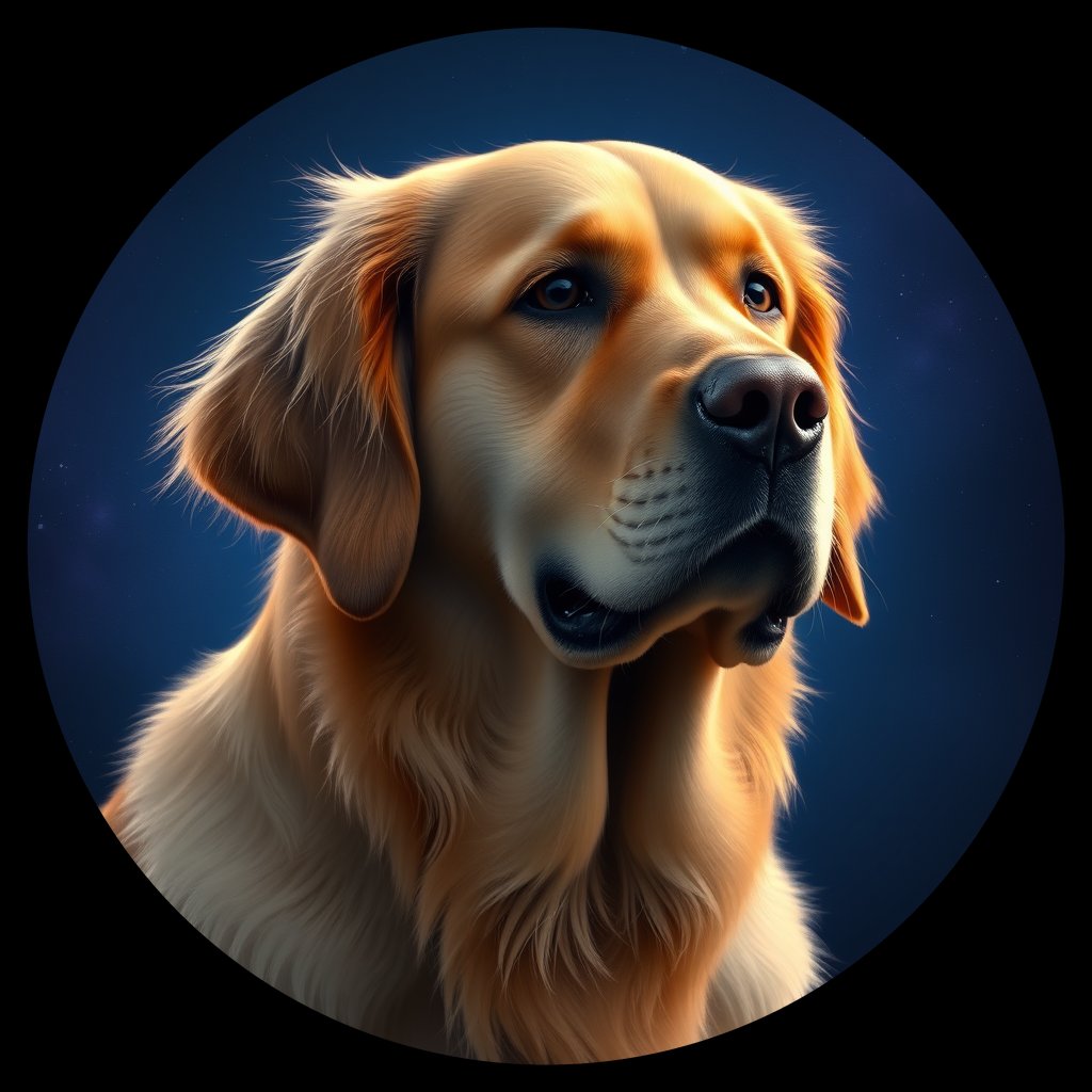 Cosmic medallion portrait of GRLS_grls0T3Z16YY, a Golden Retriever