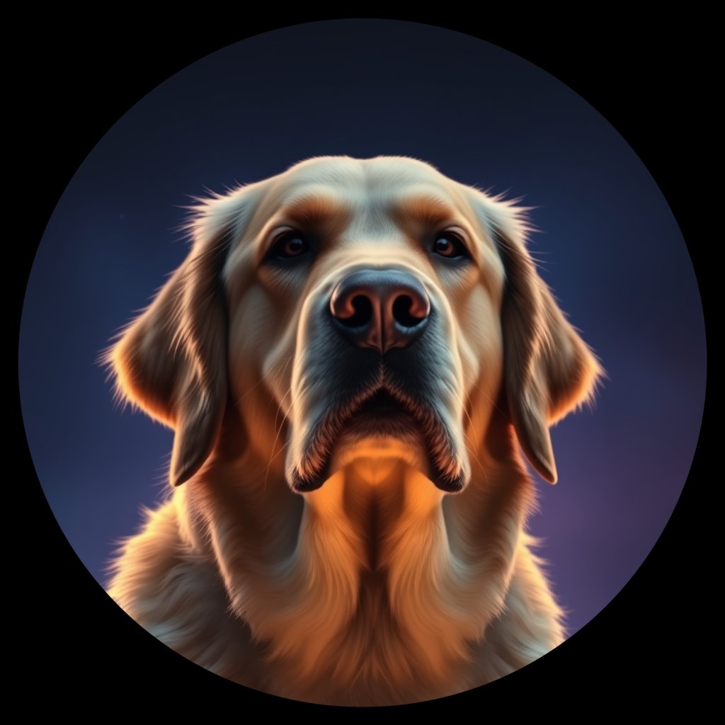 Cosmic medallion portrait of GRLS_grls0TA2I2SS, a Golden Retriever