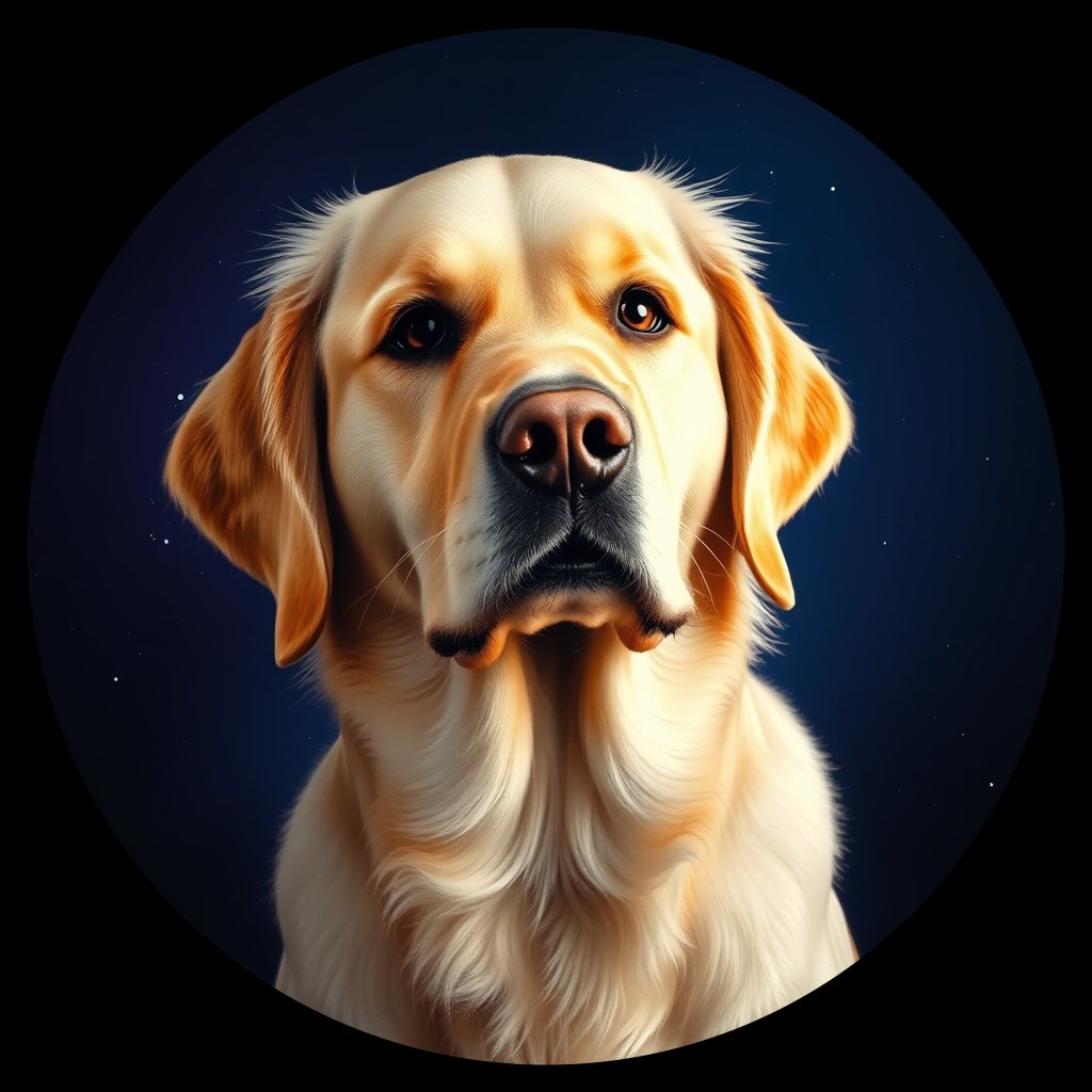 Cosmic medallion portrait of GRLS_grls0TAMSHFF, a Golden Retriever