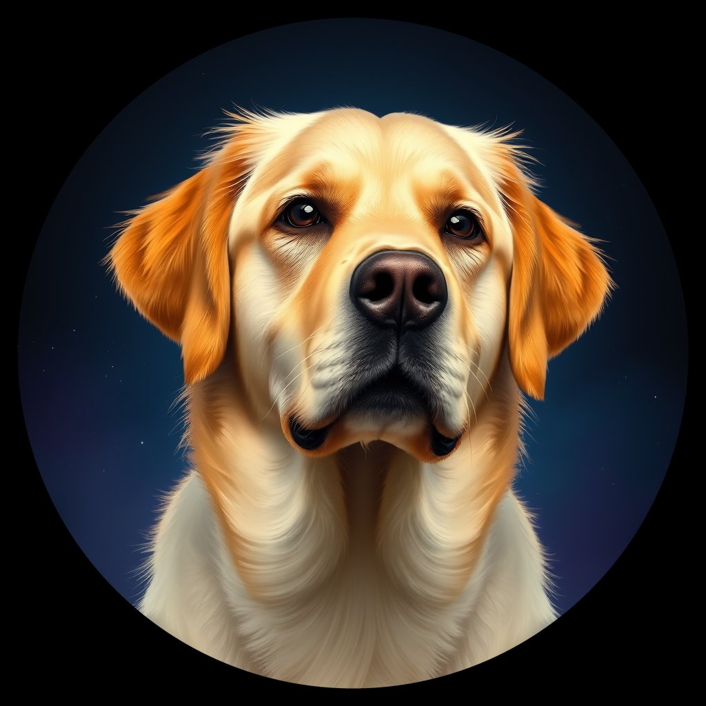Cosmic medallion portrait of GRLS_grls0V9DN9FF, a Golden Retriever