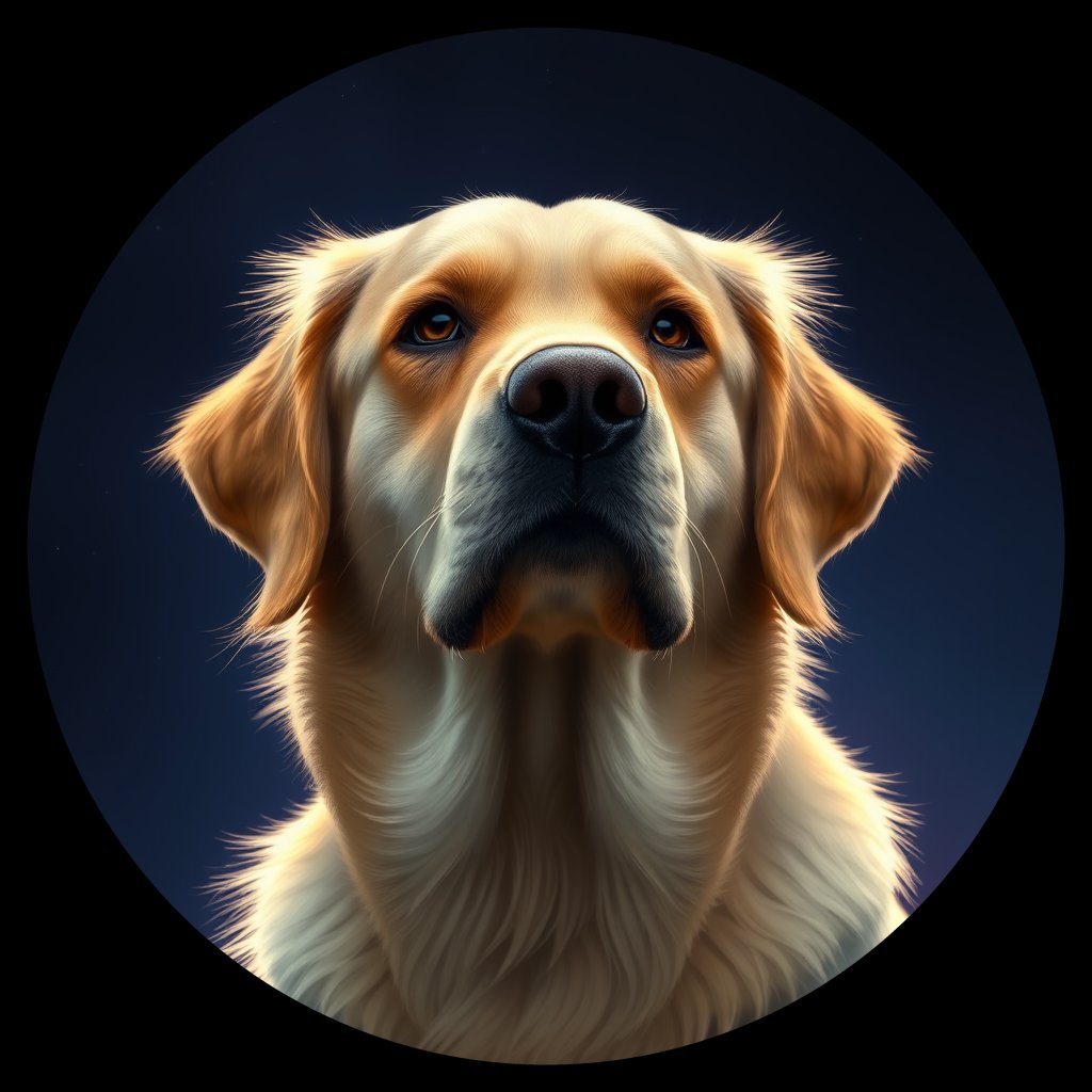 Cosmic medallion portrait of GRLS_grls0VMC6E66, a Golden Retriever