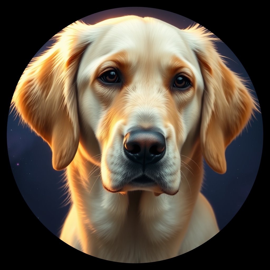 Cosmic medallion portrait of GRLS_grls0VWS5ZPP, a Golden Retriever
