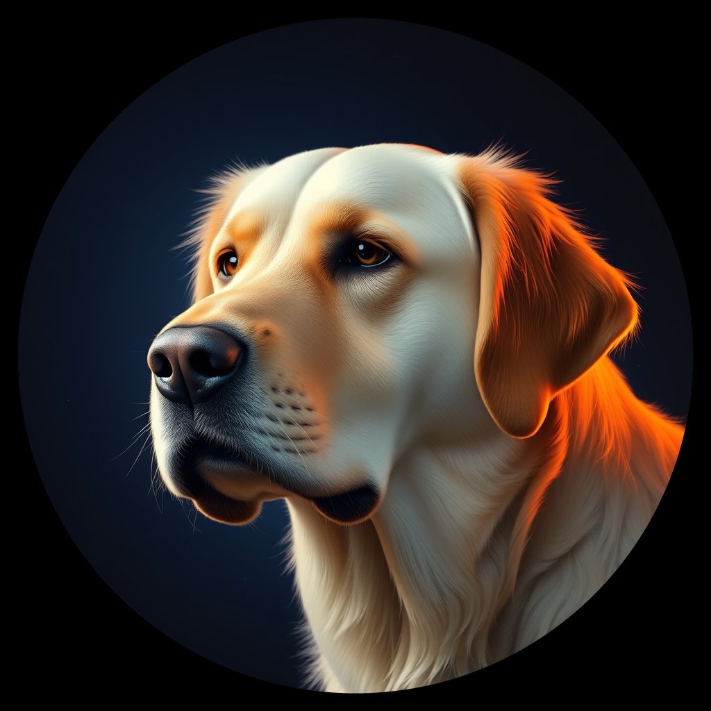 Cosmic medallion portrait of GRLS_grls0WE9G899, a Golden Retriever