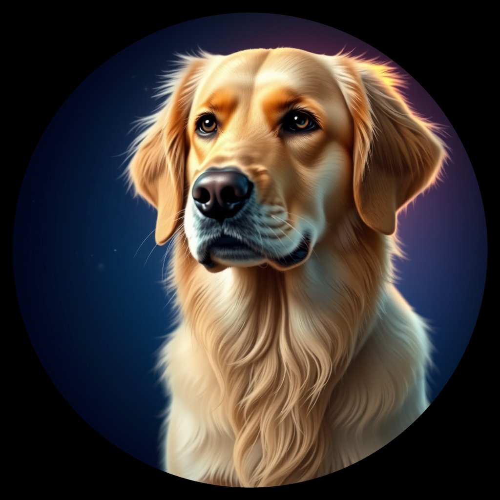 Cosmic medallion portrait of GRLS_grls0WMXEHYY, a Golden Retriever