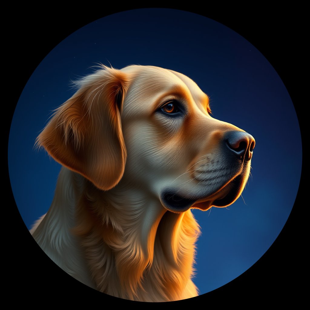 Cosmic medallion portrait of GRLS_grls0XFD2S00, a Golden Retriever