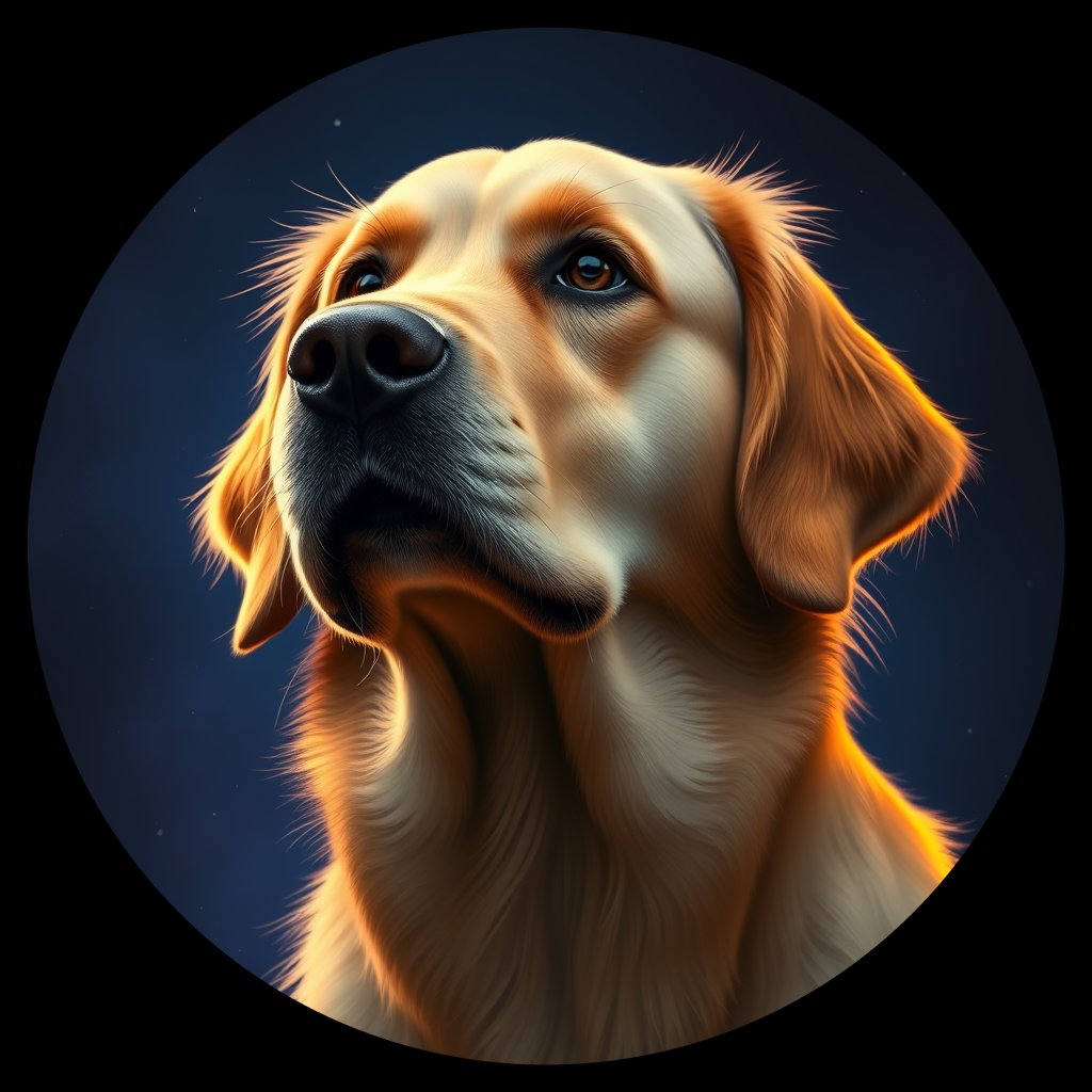 Cosmic medallion portrait of GRLS_grls0YYYJPBB, a Golden Retriever