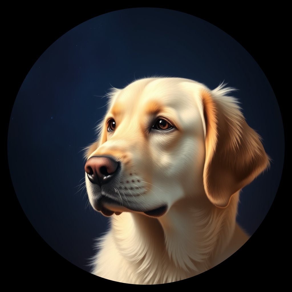 Cosmic medallion portrait of GRLS_grls0Z1UD211, a Golden Retriever