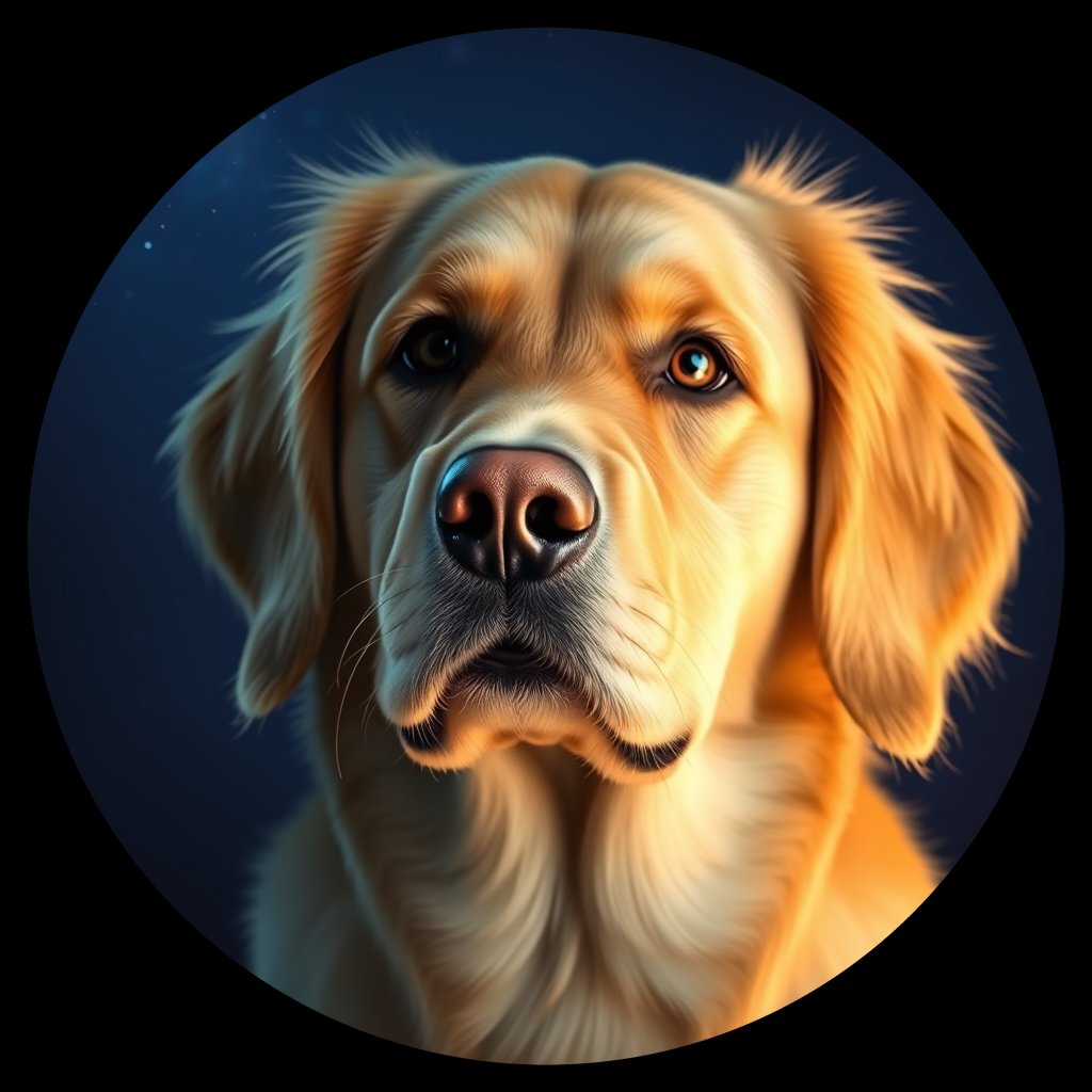 Cosmic medallion portrait of GRLS_grls0Z7K57AA, a Golden Retriever
