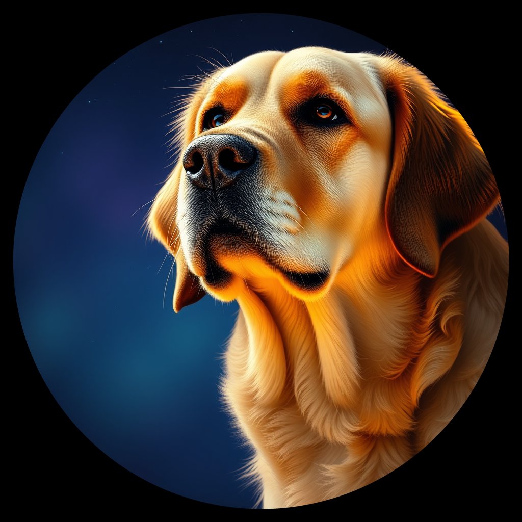Cosmic medallion portrait of GRLS_grls0ZJZZ9OO, a Golden Retriever